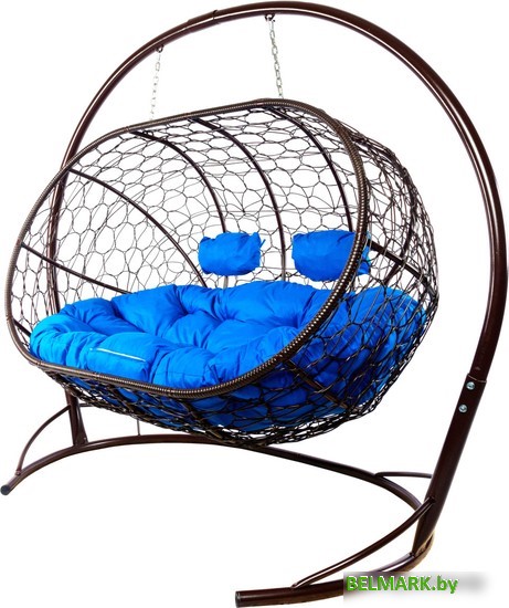 Подвесной диван M-Group Лежебока 11180210 (с коричневым ротангом/синяя подушка) - фото