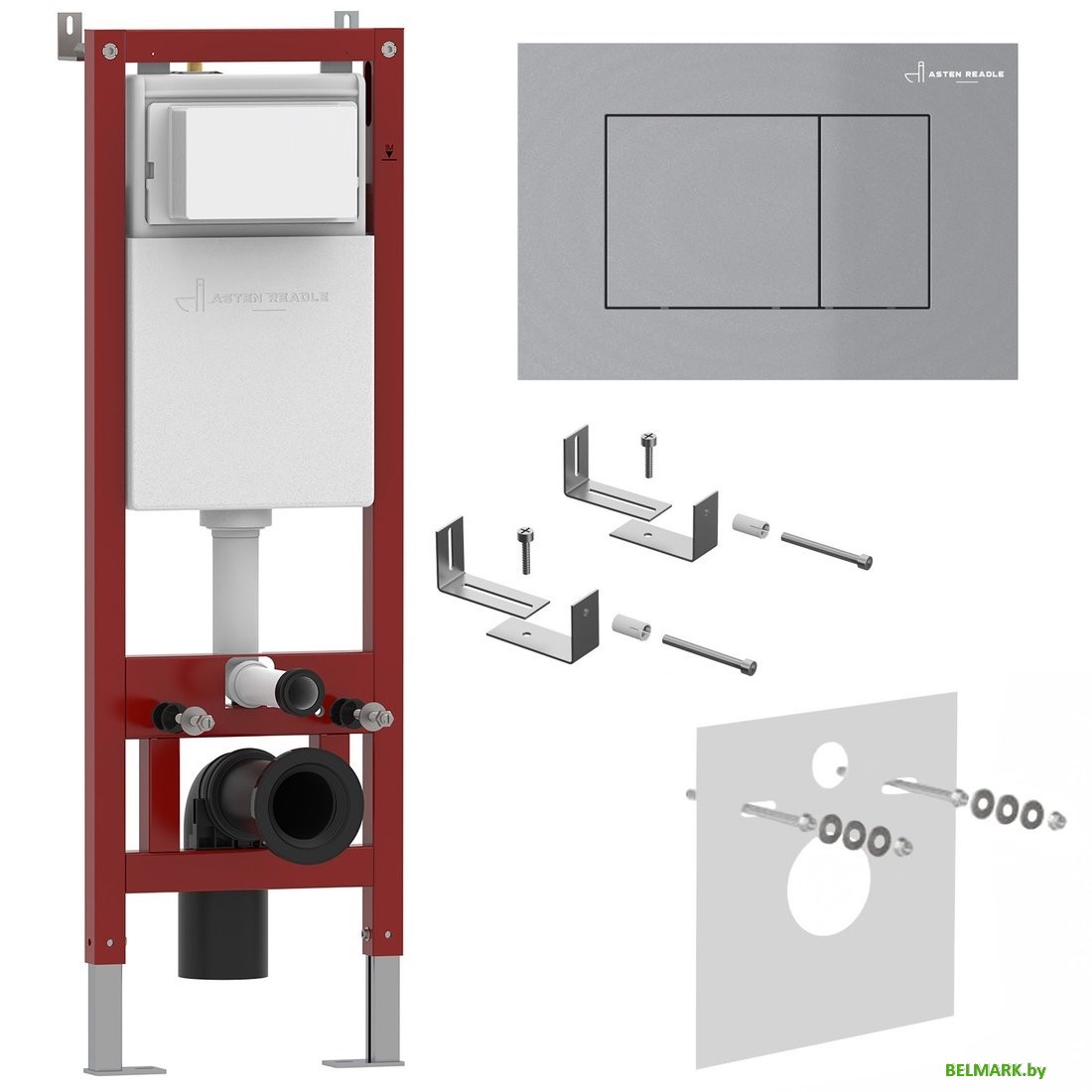 Инсталляция для унитаза Asten Readle Zentralmodul AR0501-0601M c кнопкой сатин (хром матовый) - фото