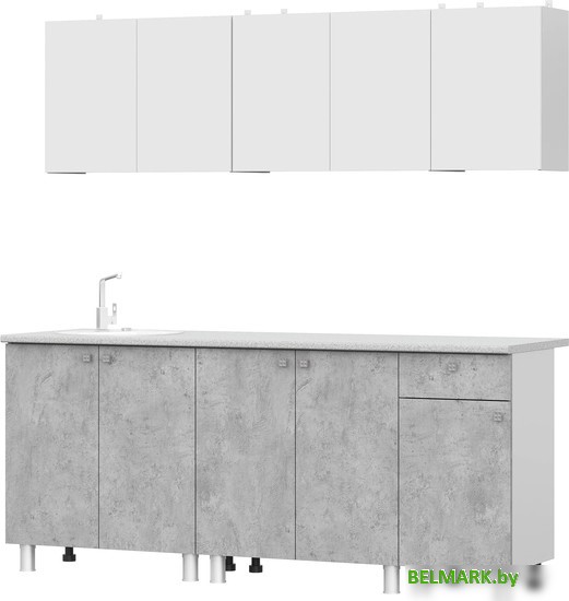 Готовая кухня NN мебель КГ-1 2000 (белый/белый/цемент светлый/антарес) - фото