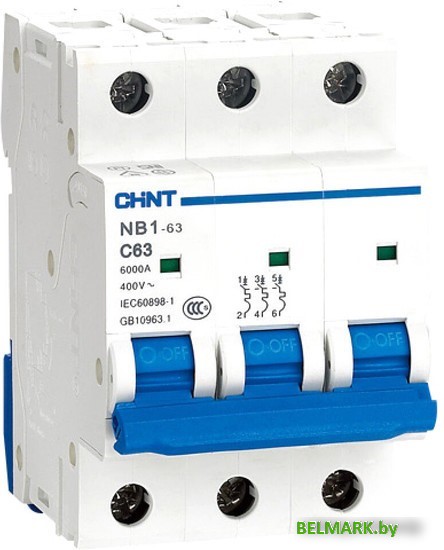Выключатель автоматический Chint NB1-63H 3P 20A 10кА D (R) 179884 - фото