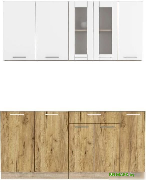 Готовая кухня Интерлиния Мила 17 без столешницы (белый платинум/дуб золотой) - фото
