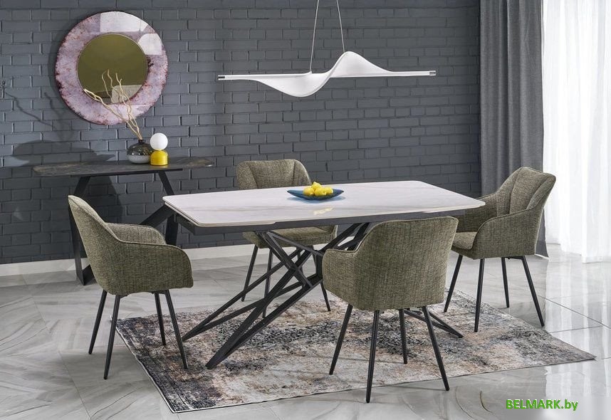 Кухонный стол Halmar Alfredo 160-240/91/76 (белый мрамор/черный) - фото