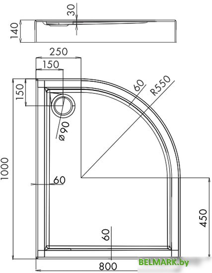 Душевой поддон Omnires Riverside 80x100 (левый) - фото2
