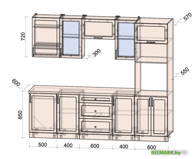 Готовая кухня Интерлиния Тренд 2.5В (луна/луна/бискайская сосна) - фото2