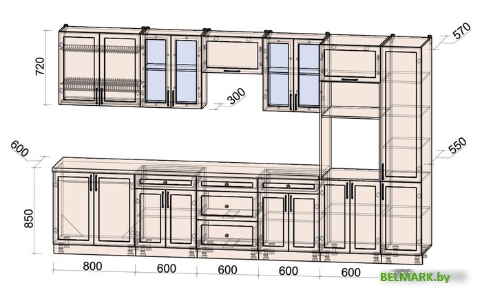 Готовая кухня Интерлиния Тренд 3.6В (мята/мята/дуб бунратти) - фото2