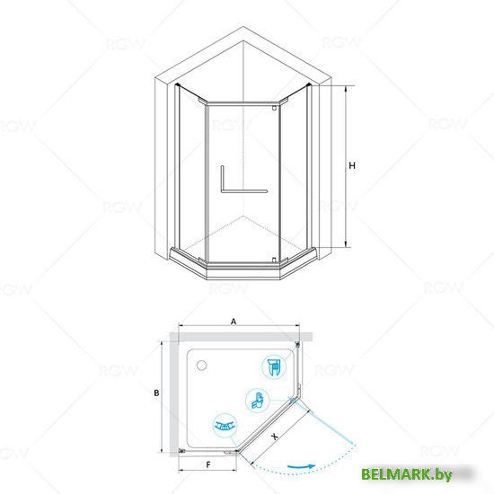 Душевой уголок RGW PA-081 35088100-11 100x100 (хром/прозрачное стекло) - фото2