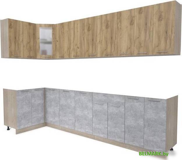 Готовая кухня Интерлиния Мила 12x30 без столешницы (дуб золотой/бетон) - фото