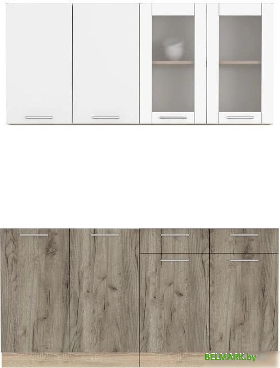 Готовая кухня Интерлиния Мила 16 без столешницы (белый платинум/дуб серый) - фото