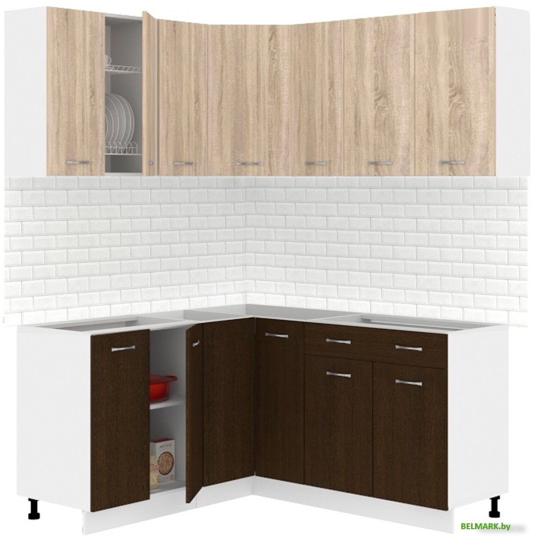 Готовая кухня Кортекс-мебель Корнелия Лира 1.5x1.9 без столешницы (дуб сонома/венге) - фото