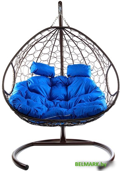 Подвесное кресло M-Group Для двоих 11450210 (коричневый ротанг/синяя подушка) - фото