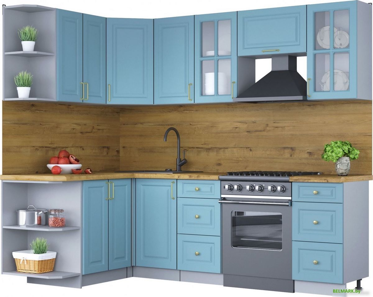 Готовая кухня Интерлиния Мила Шато 1.5x2.4 левая (океан/океан/дуб бунратти) - фото