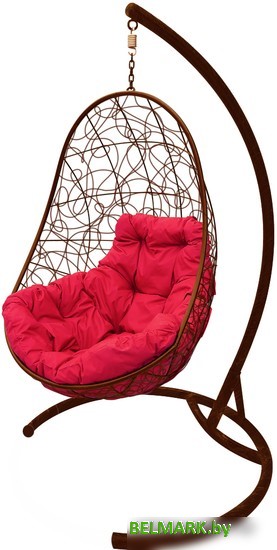 Подвесное кресло M-Group Овал 11140206 (коричневый ротанг/красная подушка) - фото