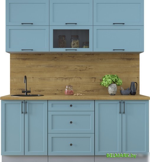 Готовая кухня Интерлиния Тренд 1.9Б (океан/океан/дуб бунратти) - фото
