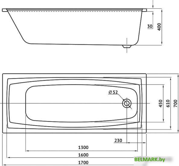 Ванна Berges Wasserhaus Feya 170x70 050012 - фото2