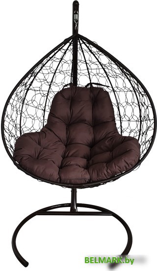 Подвесное кресло M-Group XL 11120405 (черный ротанг/коричневая подушка) - фото