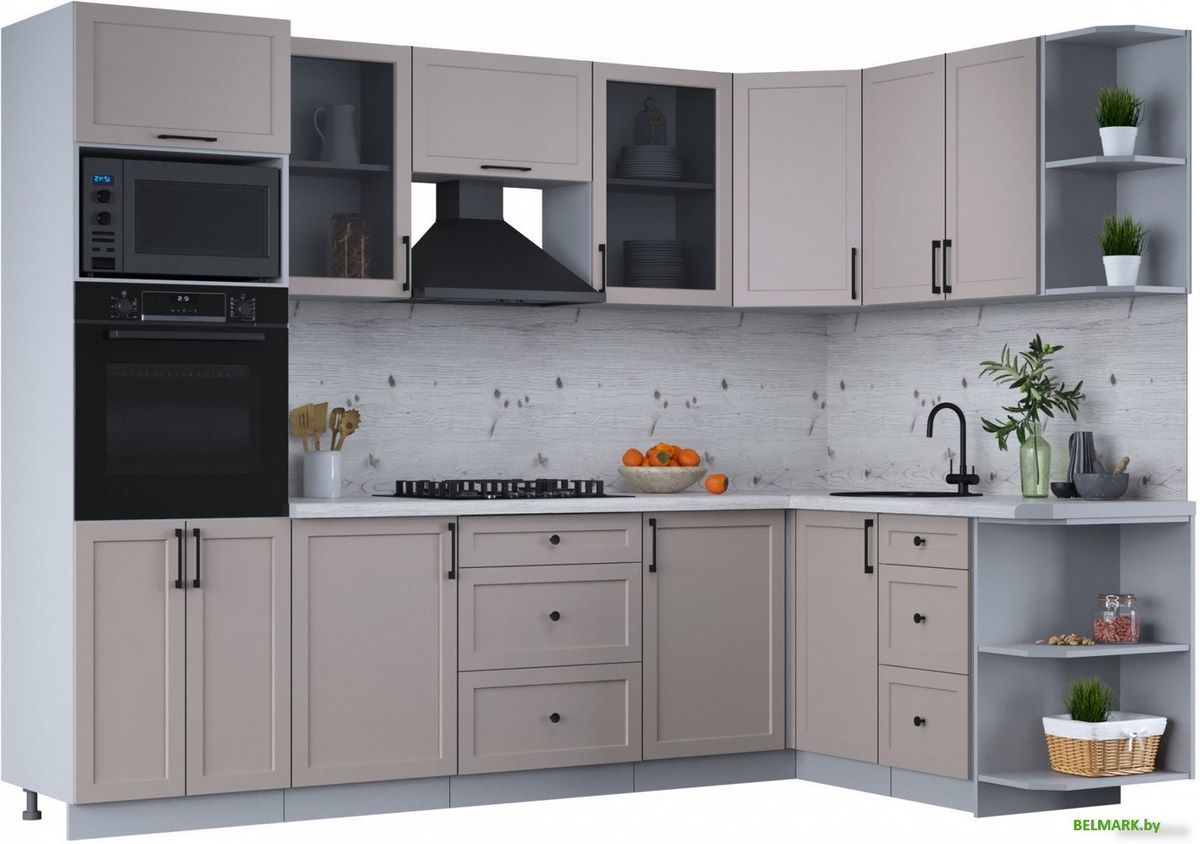 Готовая кухня Интерлиния Тренд 1.68x2.8 ВТ правая (луна/луна/бискайская сосна) - фото