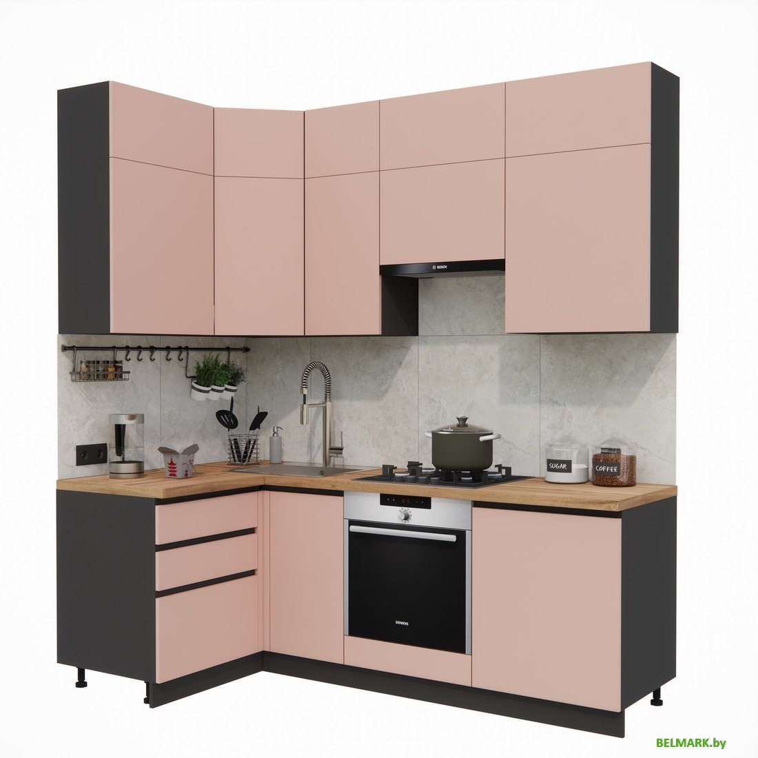 Готовая кухня ВерсоМебель Эко Премиум 1.2x2.2 левая (пудровый/ст. дуб вотан) - фото