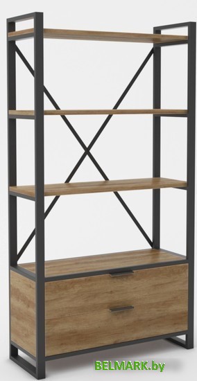 Стеллаж Hype Mebel Стандарт Люкс 80x200 (черный/дуб галифакс олово) - фото