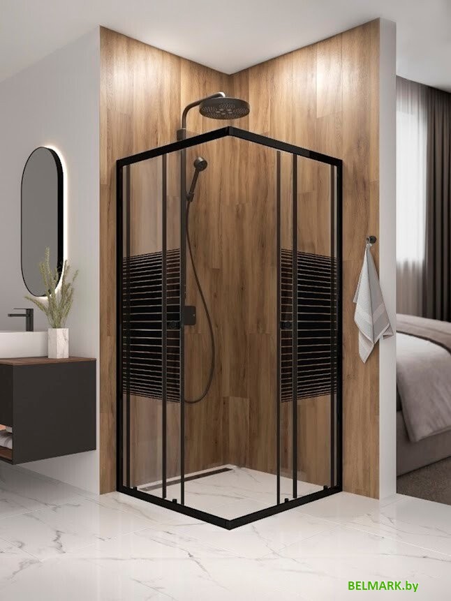 Душевой уголок Domani-Spa Shape 2 99 DS04Sp99(2)L0St00.Gt-Black (графит/прозрачное stripe стекло) - фото2