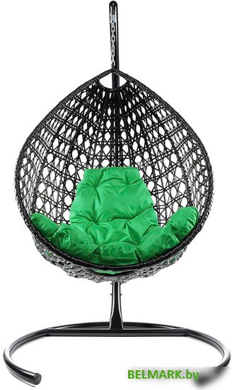 Подвесное кресло M-Group Капля Люкс 11030404 (черный ротанг/зеленая подушка) - фото