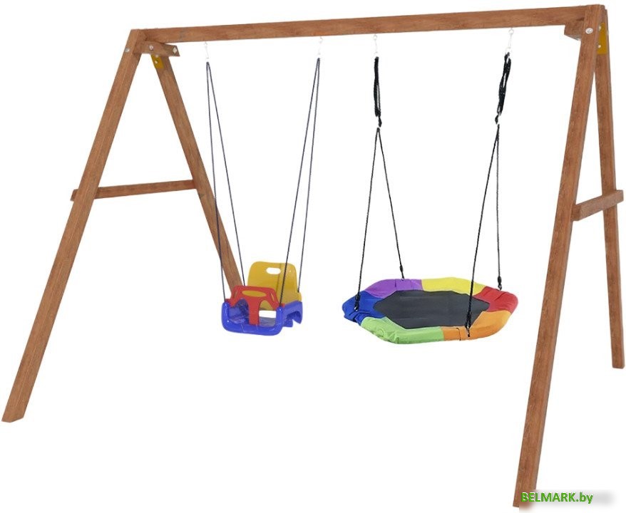 Стационарные качели Капризун Деревянные с гнездом Гексагон и качелями со спинкой Р911-48 - фото