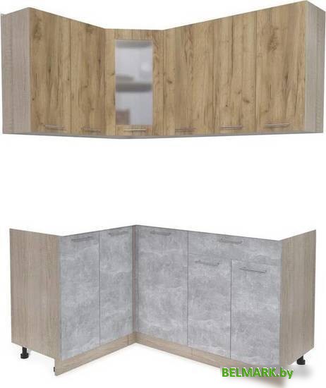 Готовая кухня Интерлиния Мила 12x16 без столешницы (дуб золотой/бетон) - фото