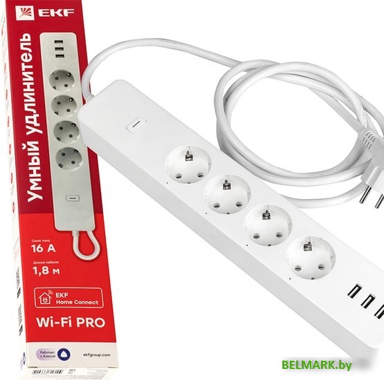 Умный удлинитель EKF Connect PRO Wi-Fi c USB RCE-2-WF - фото
