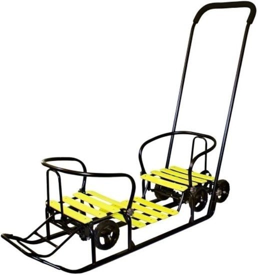 Санки-коляска Galaxy Погодки универсал 1 (черный/лимон) - фото