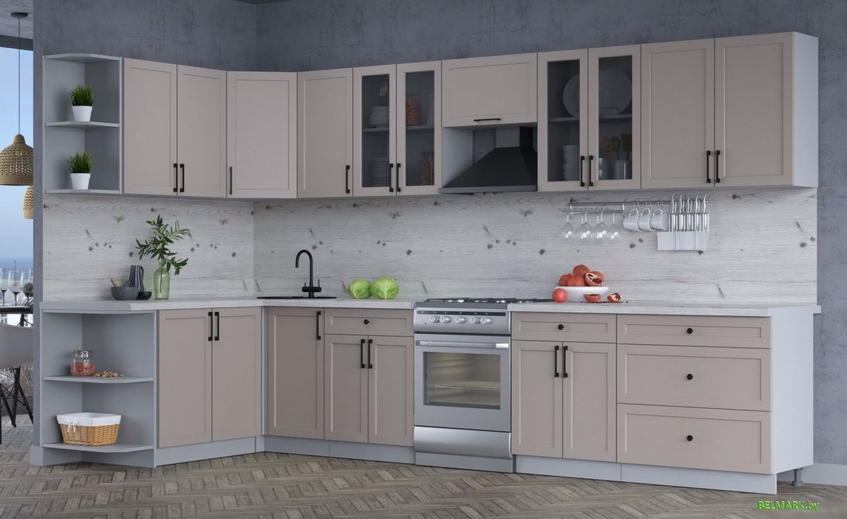 Готовая кухня Интерлиния Тренд 1.7x3.6 левая (луна/луна/бискайская сосна) - фото2