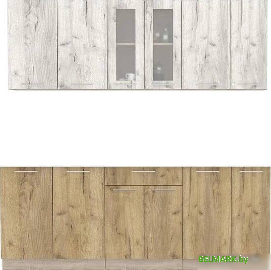 Готовая кухня Интерлиния Мила 21 без столешницы (дуб белый/дуб золотой) - фото