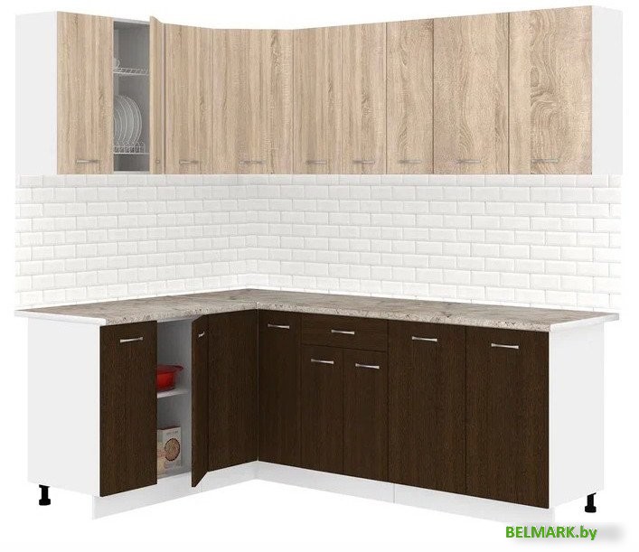 Готовая кухня Кортекс-мебель Корнелия Лира 1.5x2.2 (дуб сонома/венге/марсель) - фото