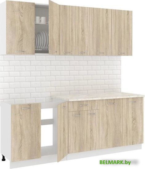 Готовая кухня Кортекс-мебель Корнелия Лира-лайт 2.1м (дуб сонома/королевский опал) - фото