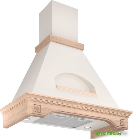 Кухонная вытяжка Elikor Бельведер Флореале 90П-650-П3Д (бежевый/дуб неокрашенный) - фото