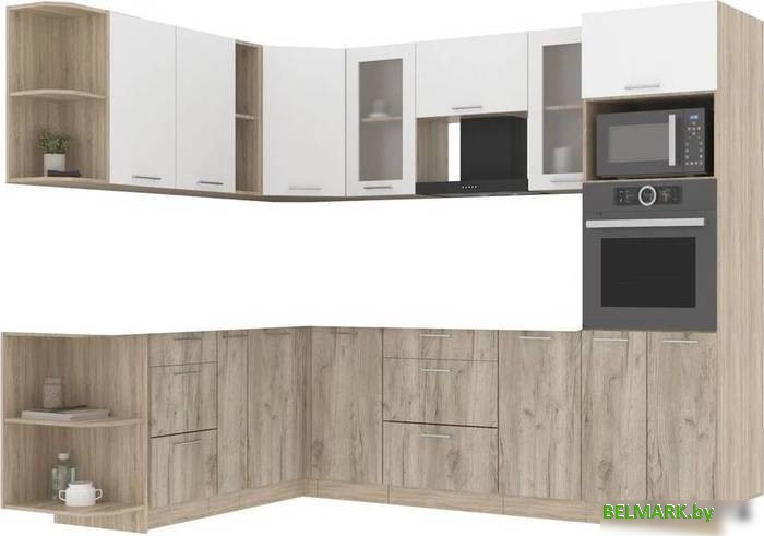 Готовая кухня Интерлиния Мила 1.88x2.6 левая без столешницы (белый платинум/дуб серый) - фото