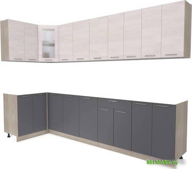 Готовая кухня Интерлиния Мила 12x30 без столешницы (вудлайн кремовый/антрацит) - фото
