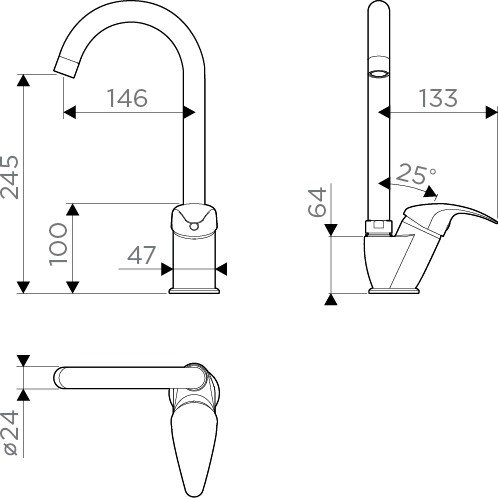 Смеситель Omoikiri Umi-GR (ленинградский серый) - фото2