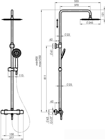 Душевая система Rubineta Olo BK + Thermo-15 BK 625038 - фото2