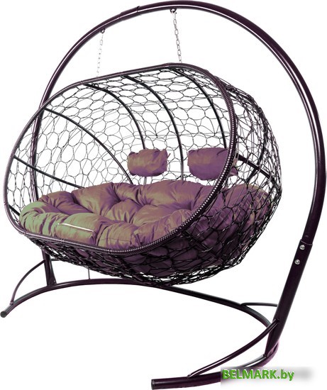 Подвесной диван M-Group Лежебока 11180202 (с коричневым ротангом/бордовая подушка) - фото