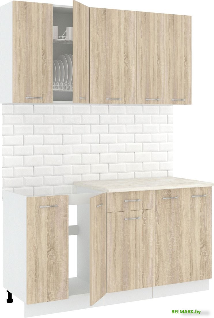 Готовая кухня Кортекс-мебель Корнелия Лира-лайт 1.5м (дуб сонома/королевский опал) - фото