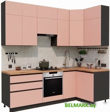 Готовая кухня ВерсоМебель Эко Премиум 1.2x2.4 правая (пудровый/ст. дуб вотан) - фото