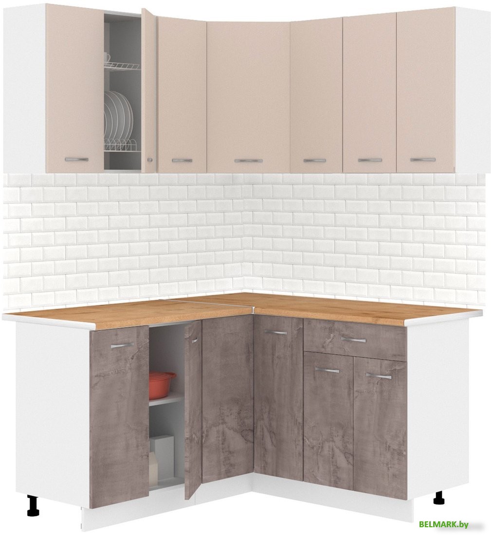Готовая кухня Кортекс-мебель Корнелия Лира 1.5x1.5 (капучино/оникс/дуб бунратти) - фото