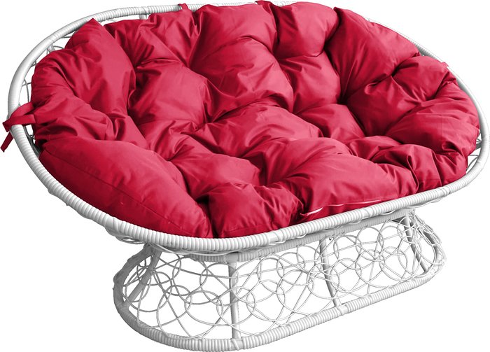 Садовый диван M-Group Мамасан 12110106 (белый ротанг/красная подушка) - фото