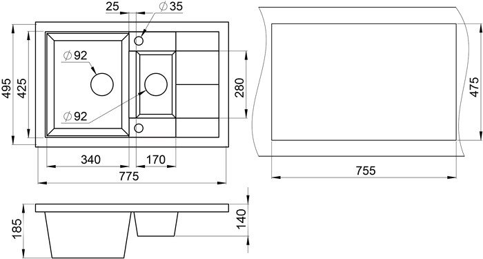 Кухонная мойка Granula 7802 (шварц) - фото2