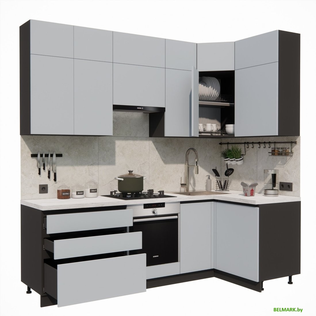 Готовая кухня ВерсоМебель Эко Премиум 1.2x2.4 правая (сумеречный голубой/ст. мрамор лацио) - фото2