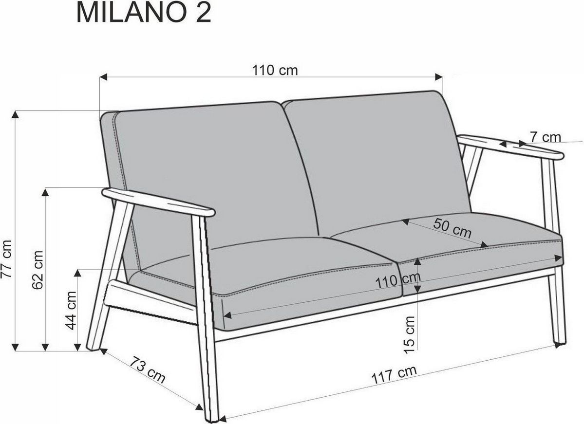 Диван Halmar Milano 2S tap. Castel 93 (серый) - фото2