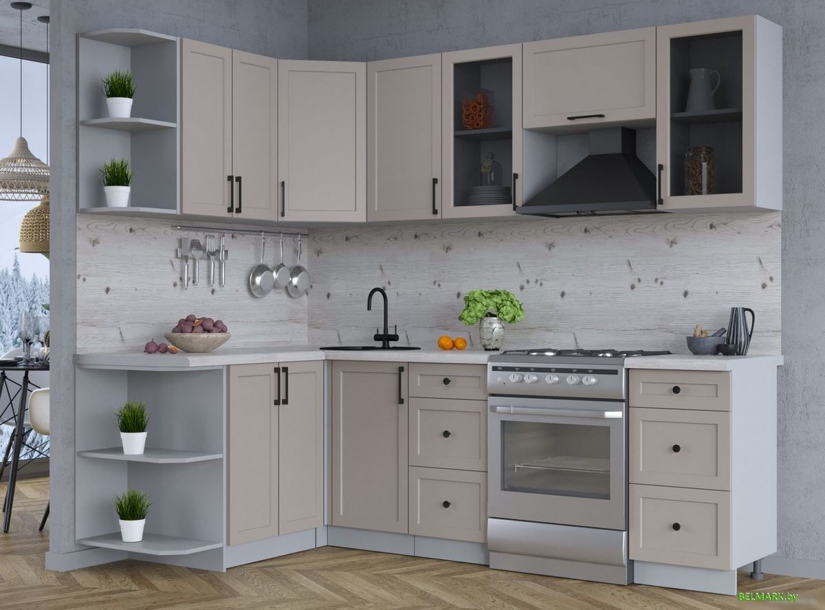 Готовая кухня Интерлиния Тренд 1.5x2.4 левая (луна/луна/бискайская сосна) - фото2