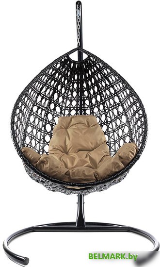 Подвесное кресло M-Group Капля Люкс 11030401 (черный ротанг/бежевая подушка) - фото