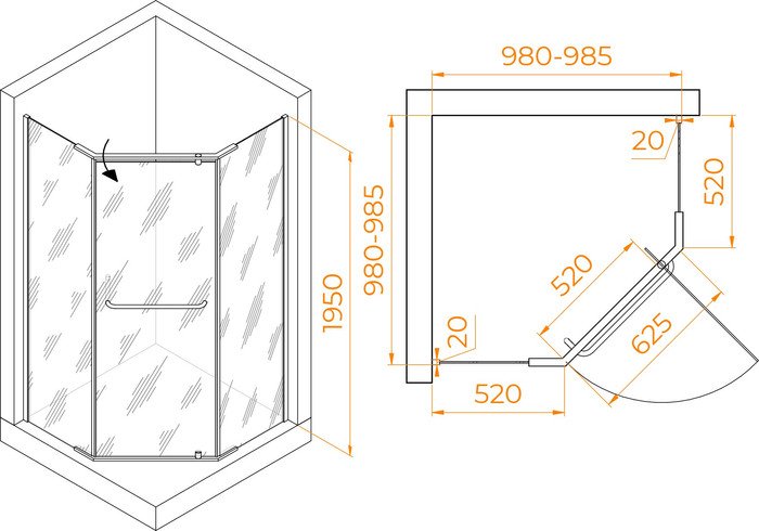 Душевой уголок RGW PA-081B 35088100-14 100x100 (черный/прозрачное стекло) - фото2