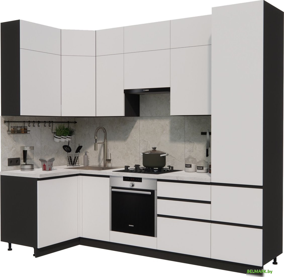 Готовая кухня ВерсоМебель Эко Премиум 1.2x2.7 левая (белый фасадный/ст. мрамор лацио) - фото