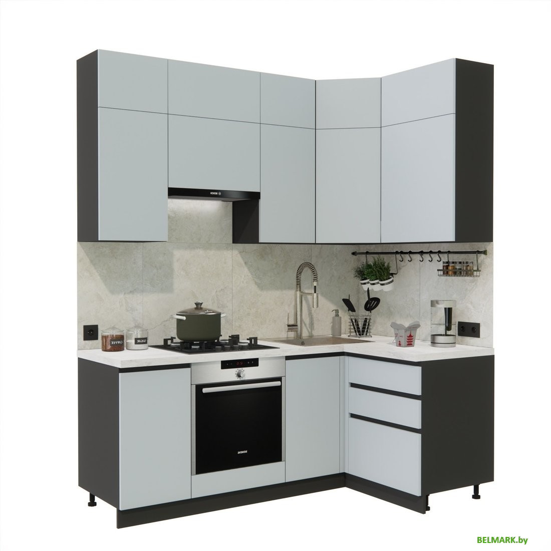 Готовая кухня ВерсоМебель Эко Премиум 1.2x2.0 правая (сумеречный голубой/ст. мрамор лацио) - фото